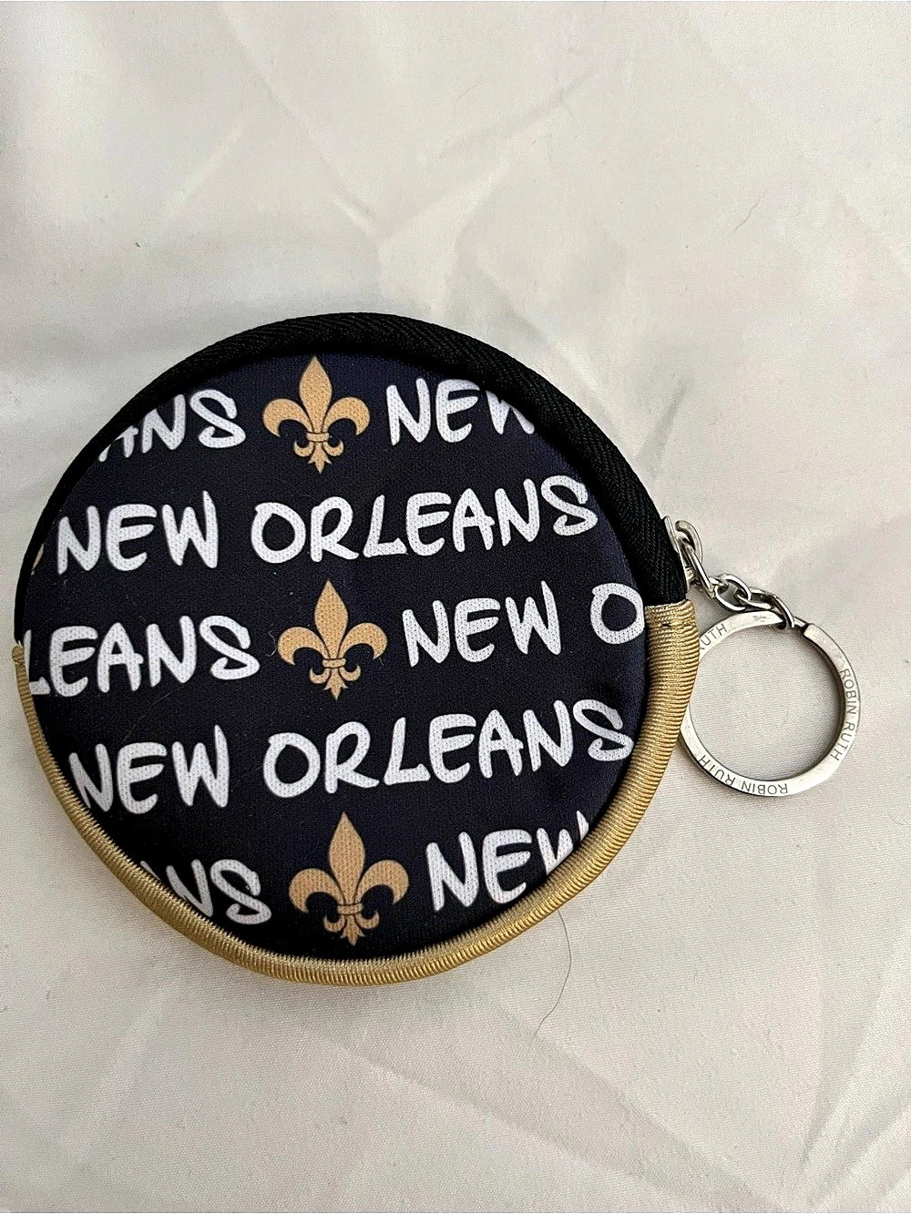 New Orleans Round Coin Pouch Keychain Black & Gold